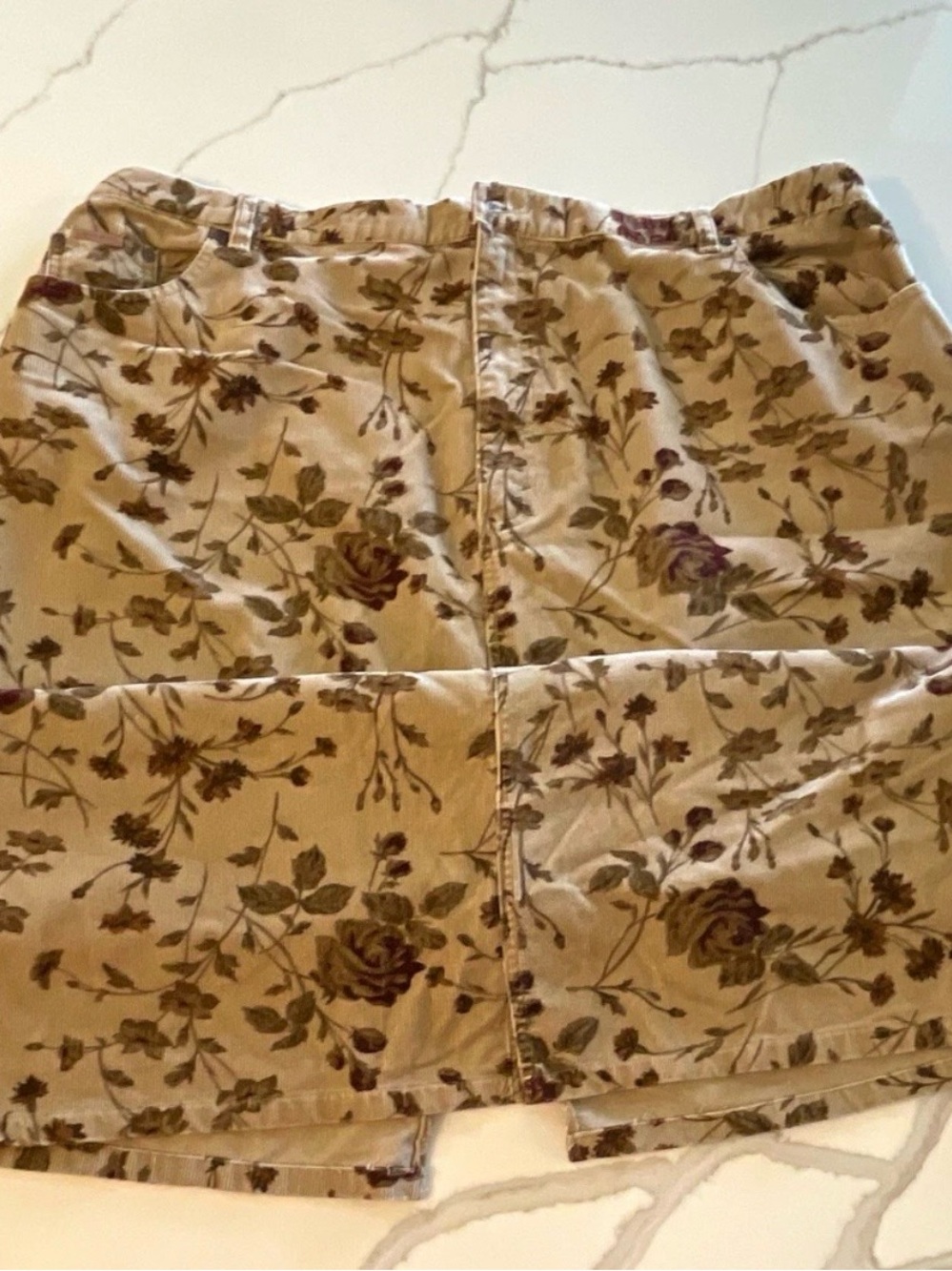 Eddie Bauer Beige Floral Maxi Skirt with Olive and Mauve Accents